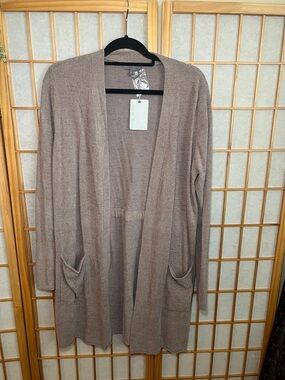 Barefoot Dreams CozyChic Ultra Lite Cardigan Duster Taupe Size L NWT